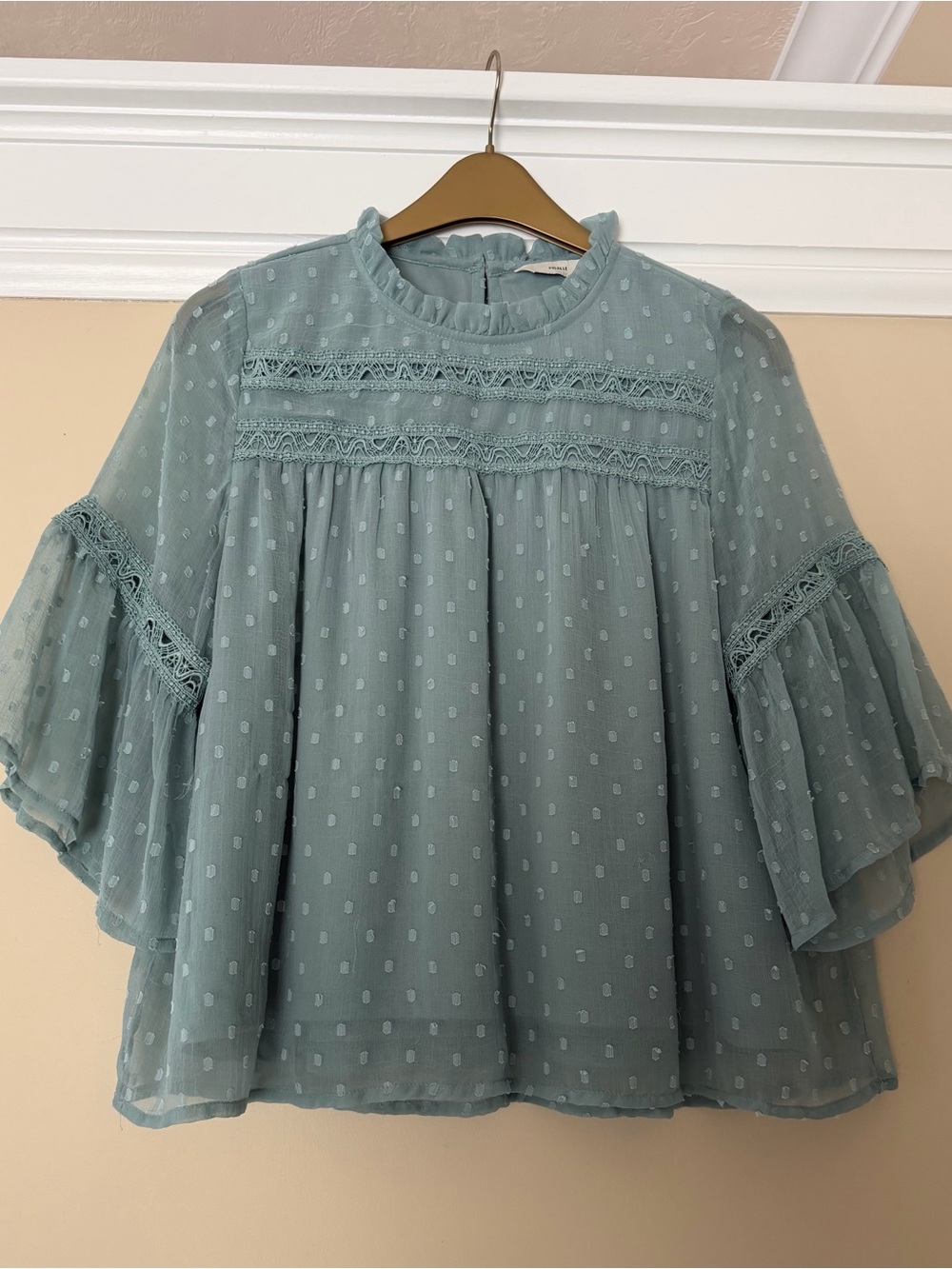 Pigalle Sage Green Whimsical Swiss Dot Blouse